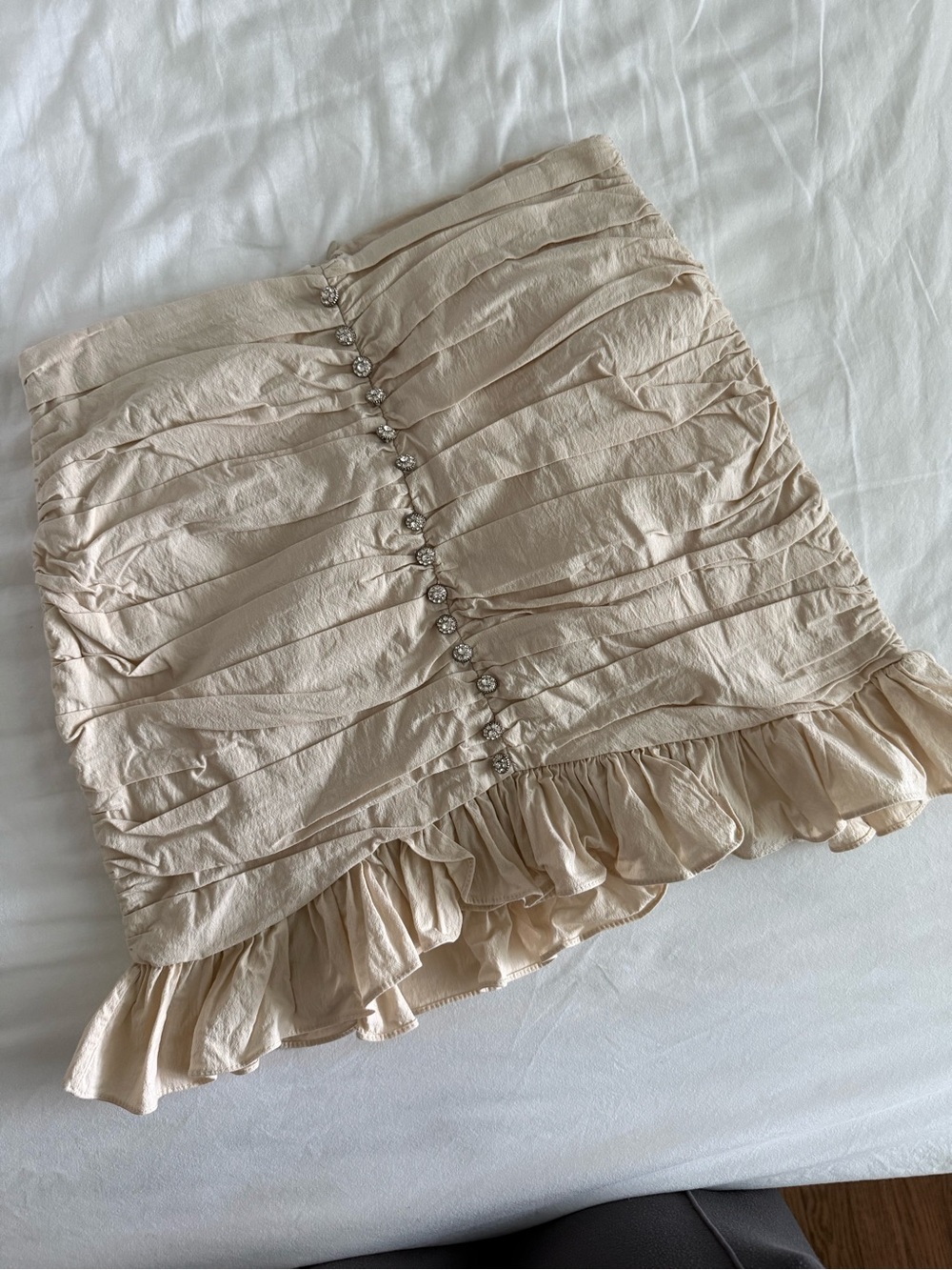 Zara Cream Ruffle Mini Skirt with Decorative Buttons